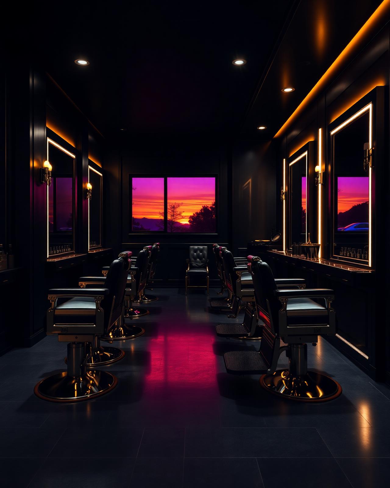 Interiorul Rain D Barber Shop la asfințit